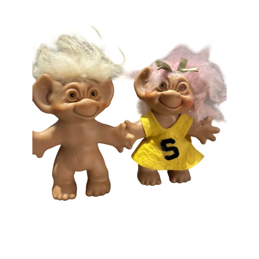 Vintage 1960s Troll Doll Lot White Pink Hair Cheerleader Retro Toys